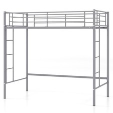 Costway Metal Loft Bed Space-saving Loft Bed Frame with 2 Ladders-Silver