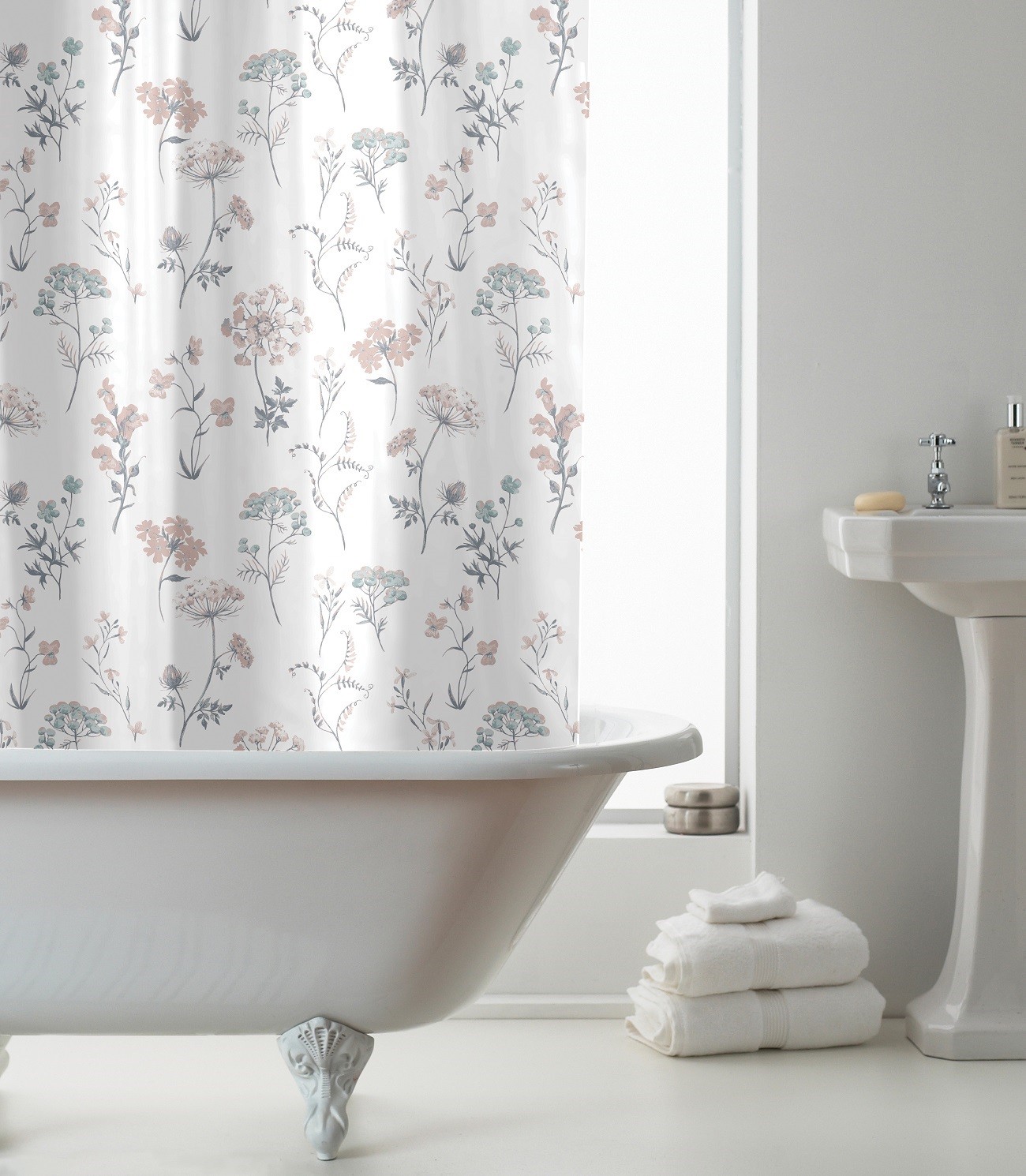 Country Flowers Shower Curtain Waterproof Bathroom Shower Curtains + Hooks New