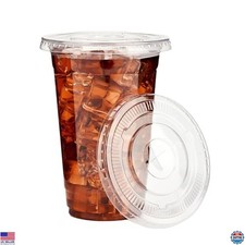 16 oz Disposable Iced Coffee Cups with Lids, 100 Pack Clear Plastic Party Cups