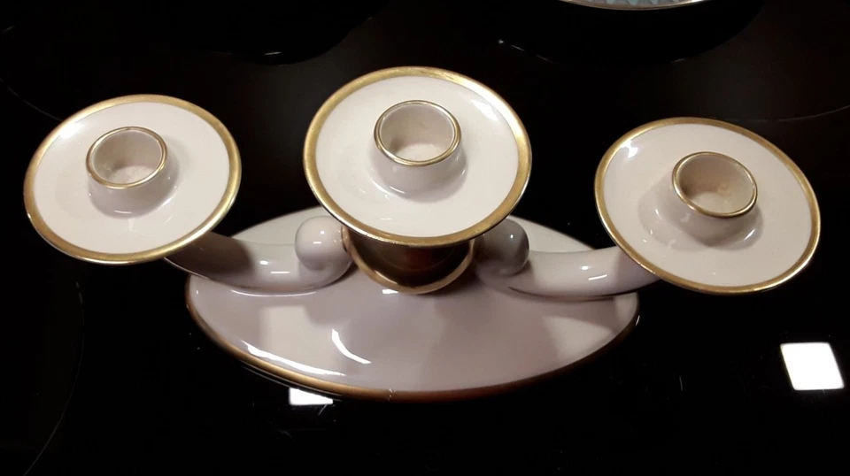 Goldrand Porzellan - 3-armiger Kerzenleuchter  - Alka Bavaria Porzellan - Bild 2 von 4