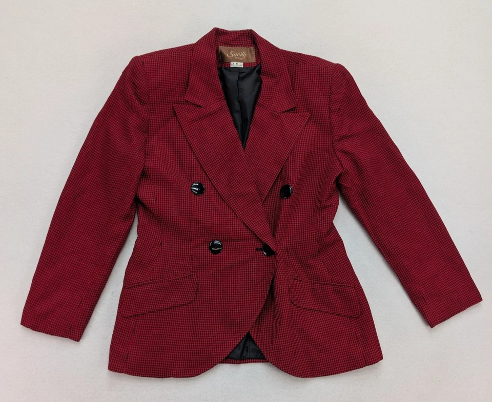 Traje Saville Vintage Años 80 Para Mujer Talla 8 Rojo Pata de Gallo Falda Plisada a Cuadros Foto 3 de 4