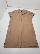 GAP Shirt Dress Womens Large Tan Lyocell Tencel Short Sleeve Popover Collared