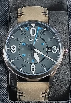 AVI-8 Spitfire Automatic Gray Dial. Leather Exhibition Back