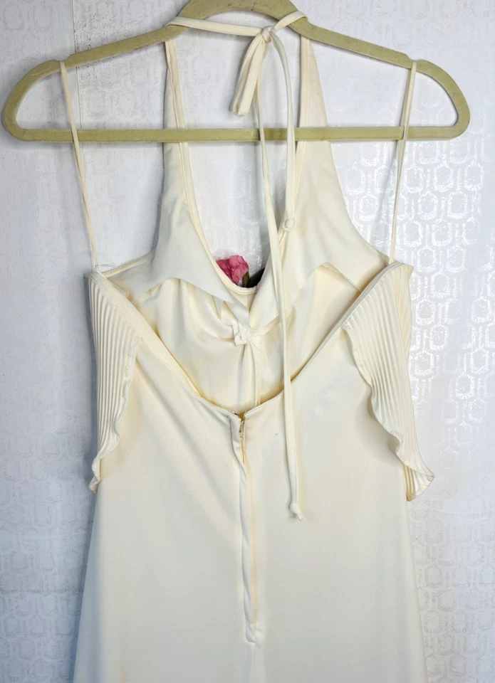 VTG 70s BOHO DISCO YOUNG EDWARDIAN ARPEJA PLEATED IVORY ROSE A-LINE MAXI DRESS*S - Image 4 of 4