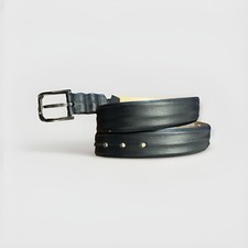Mezlan Men's Calfskin Black Leather Belt Size 36 Made In Spain Silver Details
