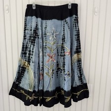 Vintage Full A-Line Midi Skirt Sz M Tie Dye Sequin Embellished Boho Artsy Funky