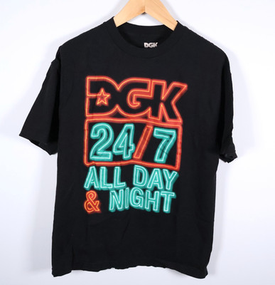 DGK 24/7 All Day & Night Neon Sign T-Shirt Men's XL Black Graphic Streetwear