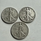 Lot of Three (3) 1940's Walking Liberty Half Dollars-90% Silver, circulated worn