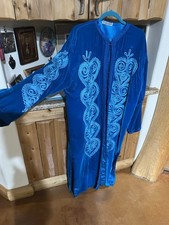 Kaftan From Morocco Blue Teal One Size Velvet Embroidered