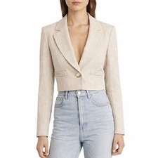 Jason Wu Linen Cropped Blazer Beige Coastal Minimalist Size M