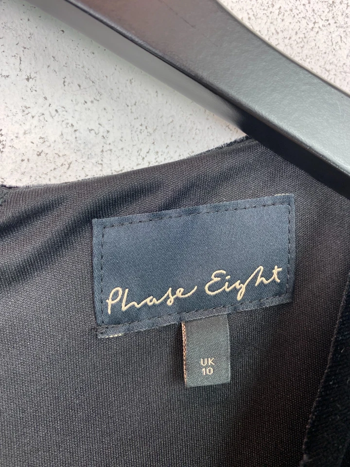 Phase Eight Black Velvet Star Print Mini Dress Ruched Long Sleeve Zip Back UK 10 - Image 3 of 4