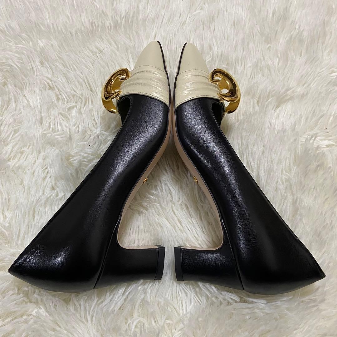 Auth Gucci GG Pumps Leather Bicolor White Black Logo Heel EU36 US6 UK3 thumbnail 11
