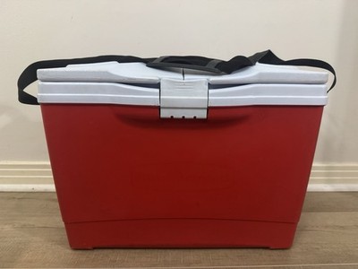 Vtg Rubbermaid The Slim Cooler 13QT/12.5L Red w/ Dual Open Lid Adjustable Strap