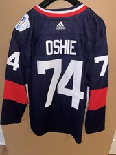 Adidas Team USA Hockey Jersey Mens Size L TJ Oshie 2016 World Cup Team Blue Mint