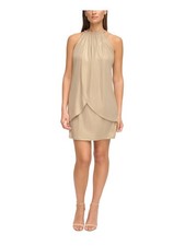KENSIE DRESSES Womens Gold Lined Drape Front Sleeveless Short Sheath Dress 4