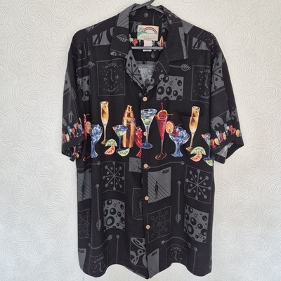 Vintage Paradise Found Herren Gr. Large Hawaiihemd Happy Hour Cocktails 