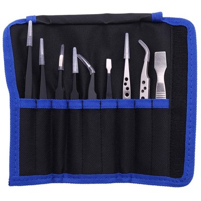 9 Pcs Tweezers Set Stainless Steel -Static  Tweezers for Electronic Mobile2965