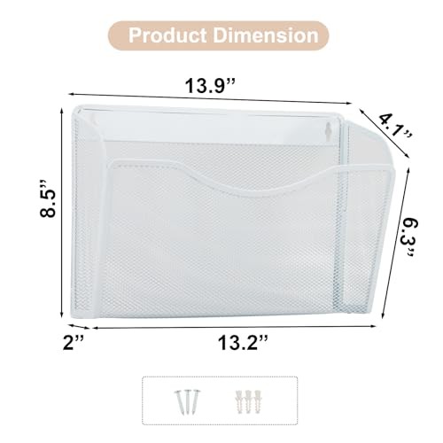3 Single Pocket Mesh Hanging File Organizer, Vertical Wall 3 Pack White - Picture 7 of 8