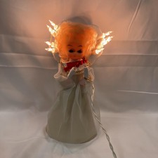 Vintage 8.5" Angel Tree Topper With 10 Lights White Gown Works!