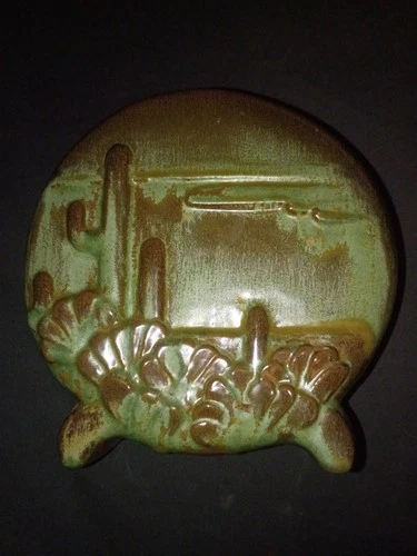 Frankoma Ceramic Planter Green Brown Desert Landscape Round Cactus 41