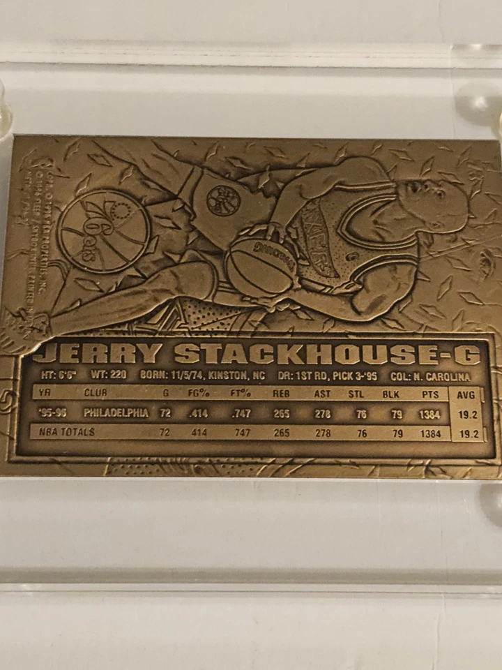 1996 Highland Mint Jerry Stackhouse FLEER METAL Bronze Card # 0746 Short Print - Image 4 of 4