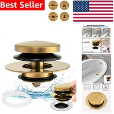 Universal Bath Drain Stopper Cover Brushed Gold Brass Easy Install Tub Stoppe...