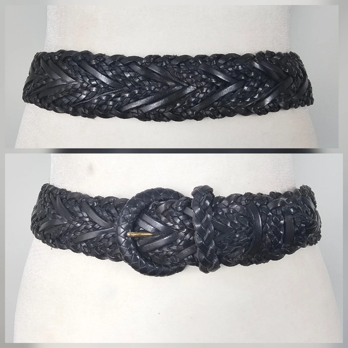 Cole Haan Black Leather Embroidered Wide Waist Belt Brass Filigree Buckle 32MM FE W/BROGUE PERF at Amazon Men main image 2