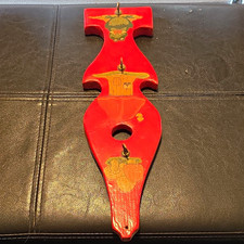 Hand Painted Red/Multicolor Wood Wall Mounted Key Rack, Metal Hooks 10x8x6