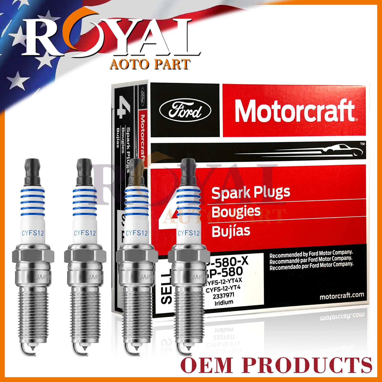 Set of 4 CYFS12YT4X Motorcraft SP534 SP580 SP580X Iridium Spark Plug