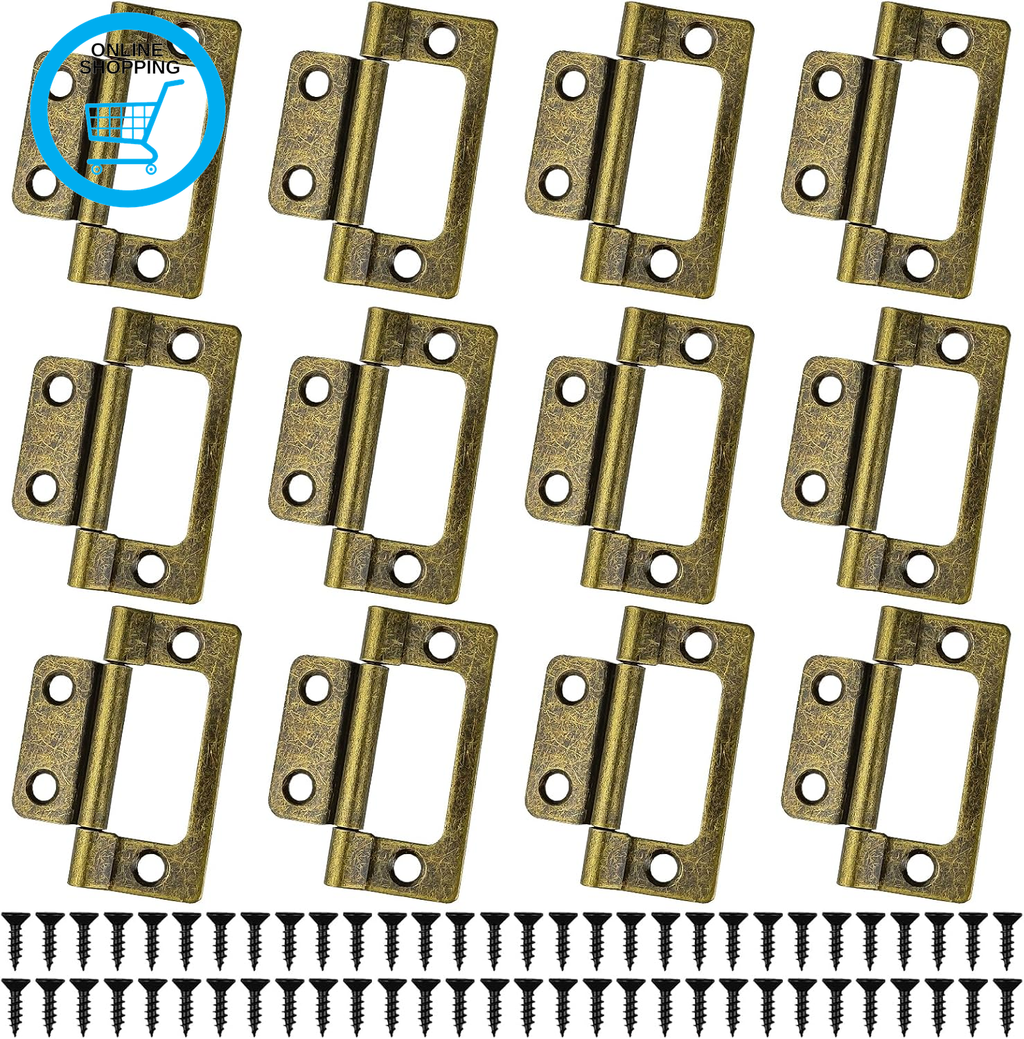 12PCS Flush Hinges, 2 Inch Ancient Bronze Door Hinges Internal, Flush Mount Hing