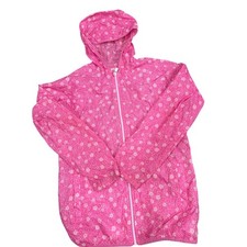 Land's End Kids Packable Raincoat - Pink flowers - Size M 10-12