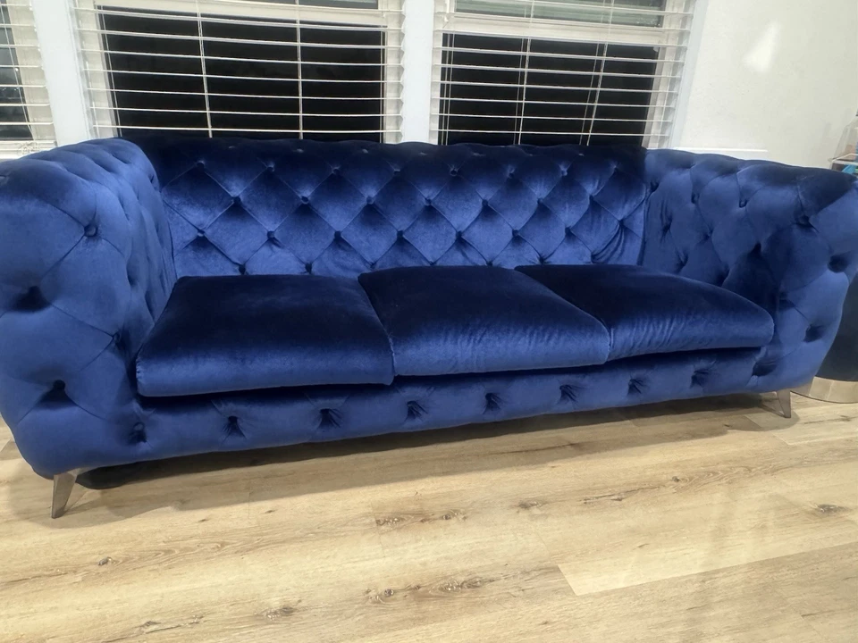Modern blue Velvet Couch - Image 2 of 2