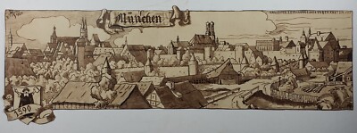 Zeichnung Illustration Sepia Max Radler Panorama München 1590 Simplicissimus ´25
