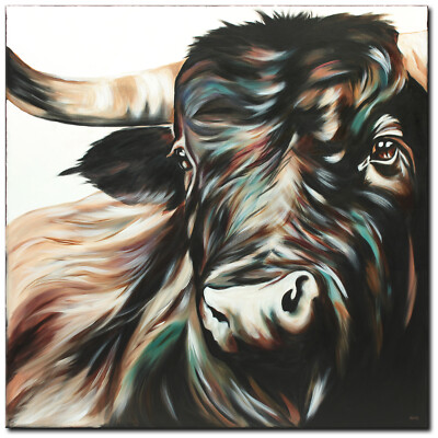 Acryl Bild Gemälde Modern Stier Bulle Horn Abstrakt Kraft Wild Original NOVAARTE