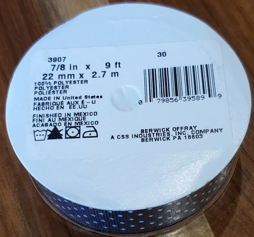 Ribbon OFFRAY #39589 - BLACK GROSGRAIN SWISS DOT - 7/8"W X 9 FT SPOOL - Picture 3 of 3