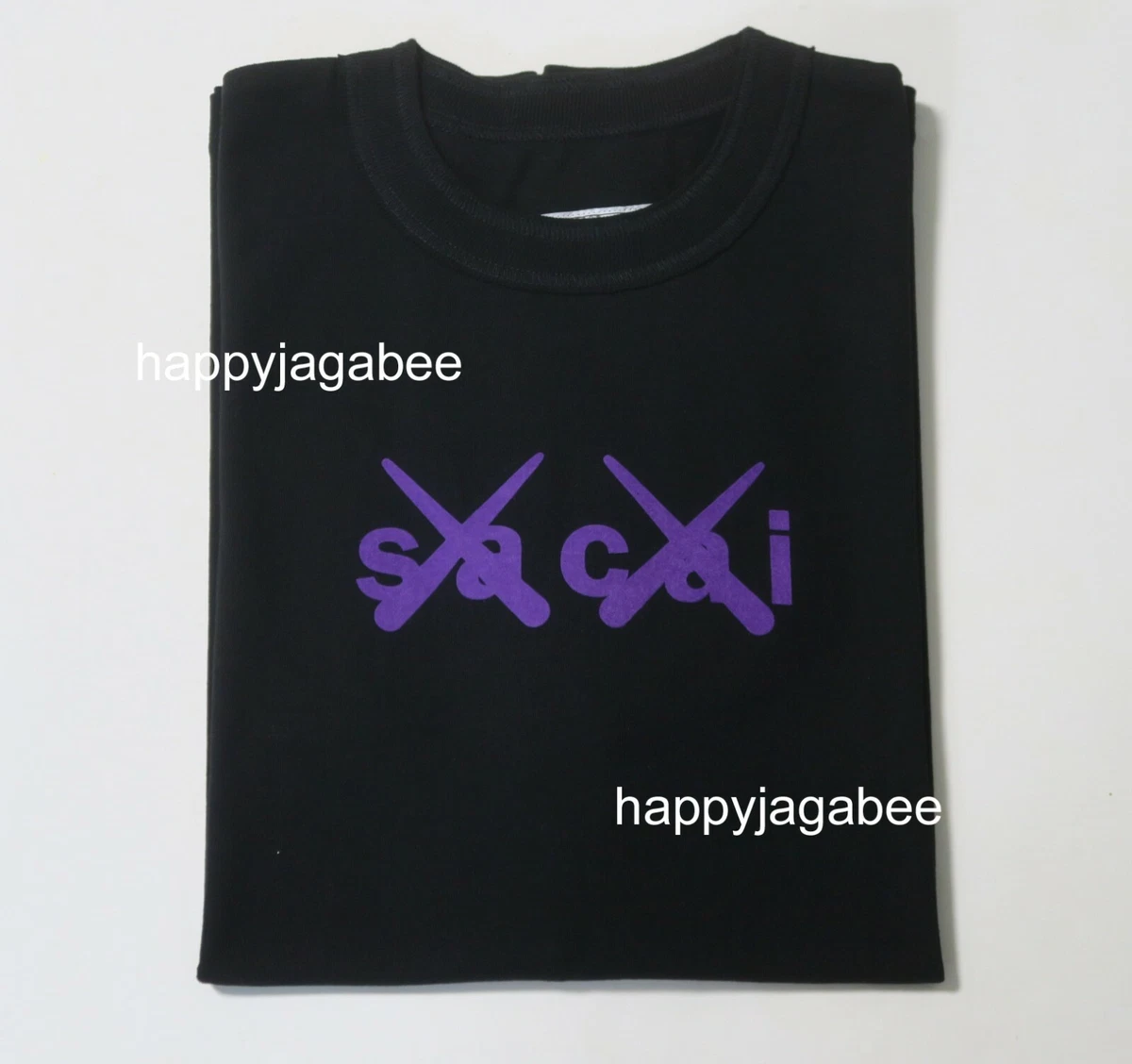 * sacai x KAWS Flock Print T-Shirt Black New