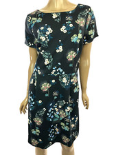Loft Sz 8 Dress Black w Pink,Beige,Blue Floral Short Sleeve Polyester & Spandex