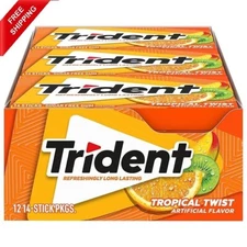 Trident Tropical Twist Sugar Free Gum, 14 Count (Pack of 12) (168 Total Pieces)