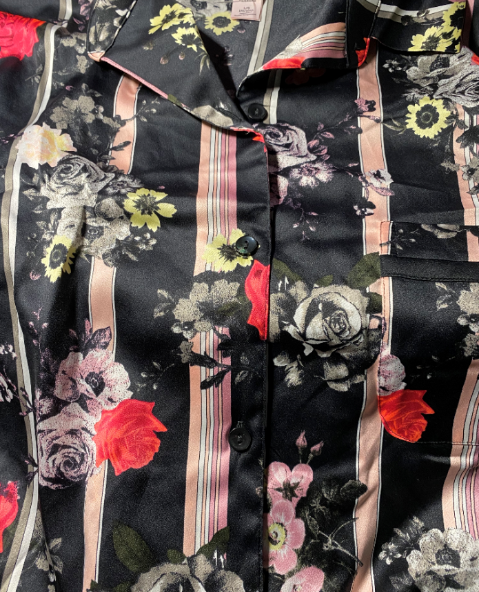 VICTORIA'S SECRET AFTERHOURS STRIPE ROSE SATIN PJS PAJAMAS PANTS SET