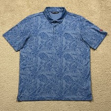 Travis Mathew Mens Blue Tropical Print Golf Polo Shirt Pima Cotton Size XL