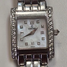 14K WHITE GOLD LADIES CONCORD WATCH WITH DIAMONDS QUARTZ