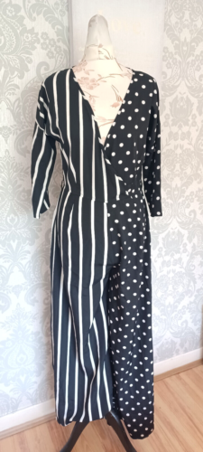 BOOHOO Black/White Polka Dot & Stripe Jumpsuit [12] - Picture 1 of 3