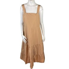 Madewell Tan Button-Back Tiered Midi Dress Size 12 Earthen Sand AO282