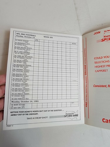 Vintage 1980s Football Schedule Kansas City Kid's Sports Wire Official Nevada - Picture 3 of 4