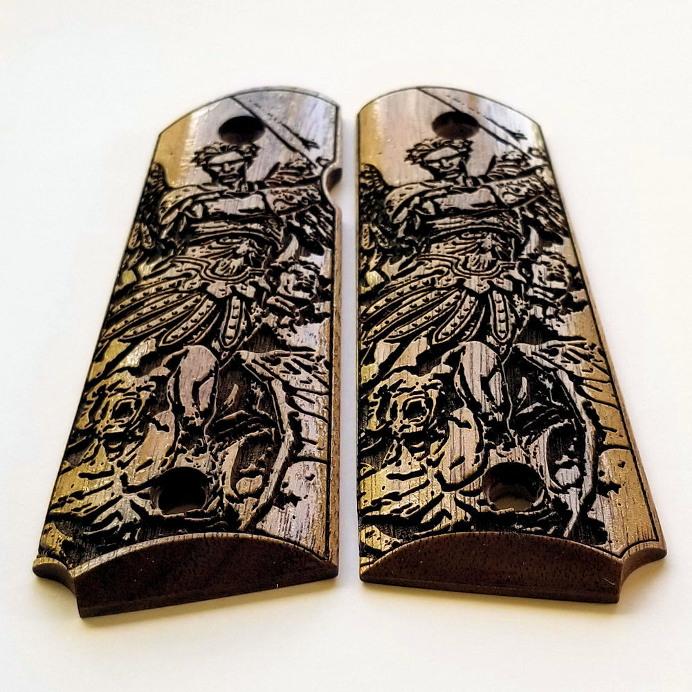 1911 full size engraved walnut wood grips Archangel Michael