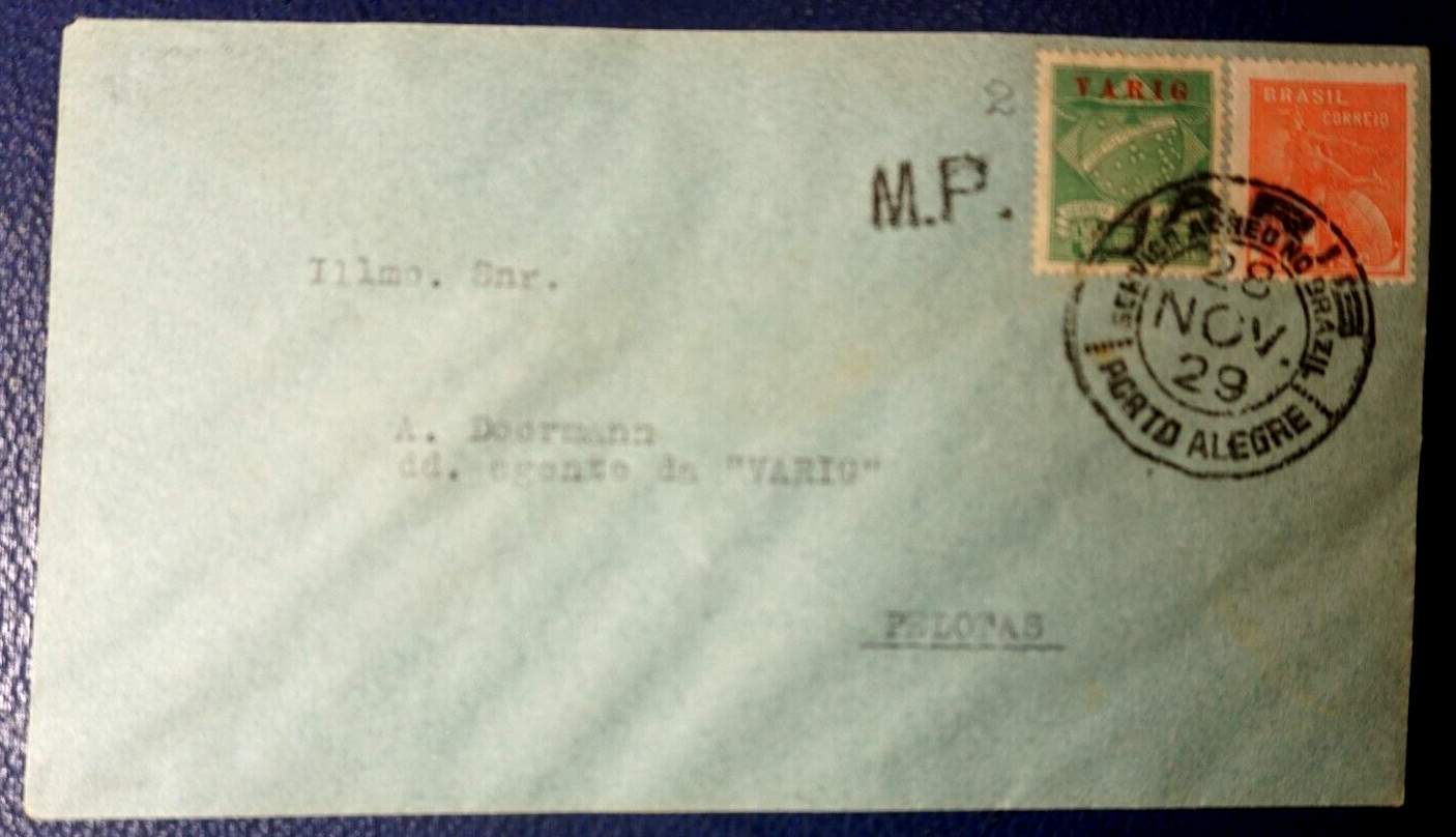 Brazil Varig 1929 Nov. 29   Porto Alegre to Pelotas Censor cover