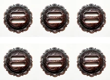 Set of 6 WESTERN SADDLE TACK COPPER COLOR ENGRAVED SCALLOPED SLOTTED CONCHOS