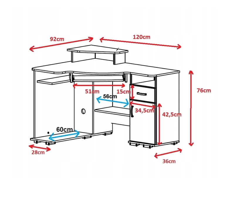 Eckschreibtisch ROT, Kinderzimmer Schreibtisch Büro Schubladen Computertisch - Bild 2 von 2