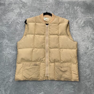 VTG Woods Vest Mens Medium Beige Puffer Goose Down Full Zip Bag and Canvas