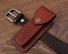 CUSTOM MADE GENUINE ENGRAVED LEATHER SHEATH FOR 5" FOLDING POCKET KNIFE X499